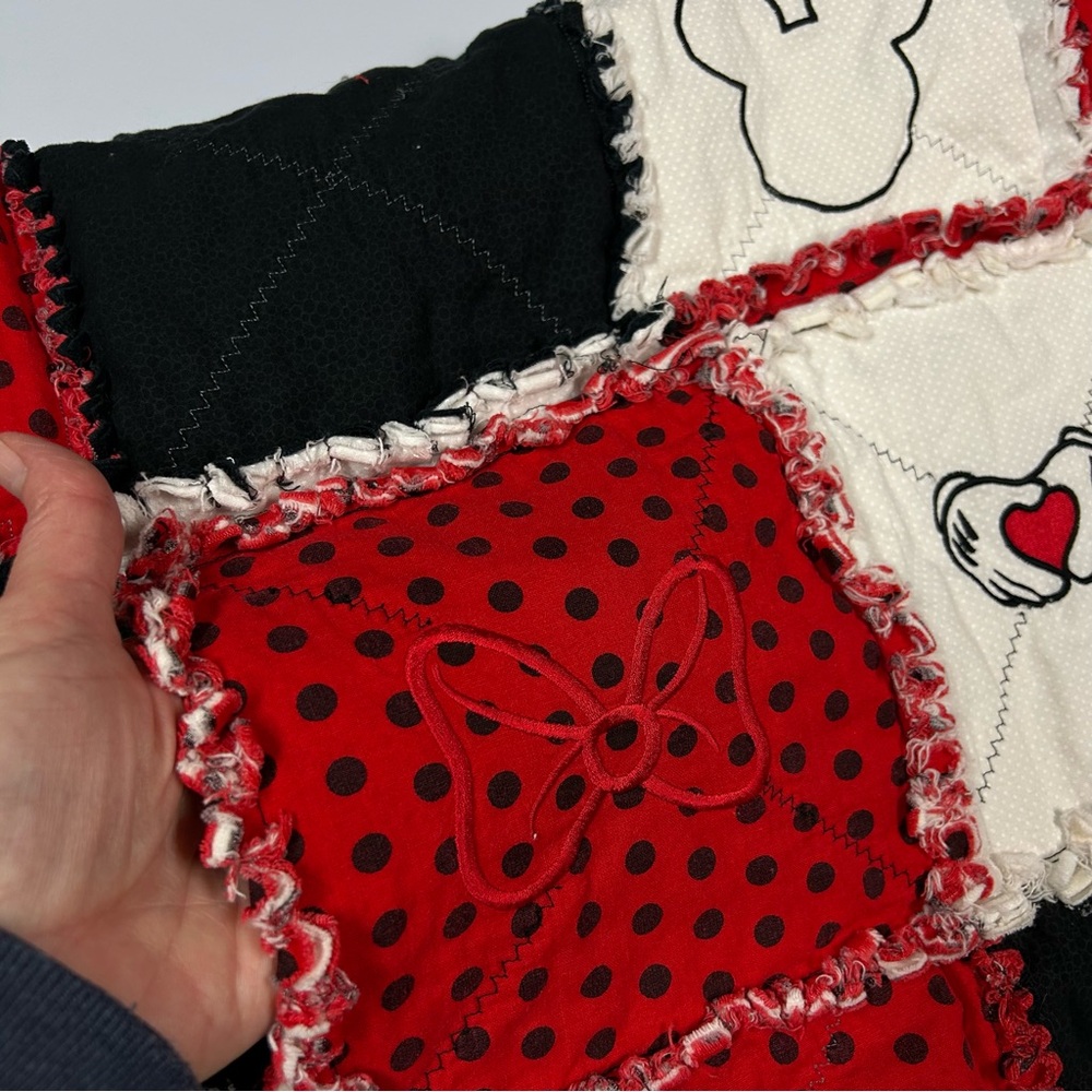 Hand Crafted Red, Black, and White Patchwork Throw - Picture 4 of 10